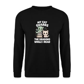 Cat Fairy Tale Fantasy Book Reading Funny Bookworm - Unisex Sweatshirt - black - Front - Alina (178cm) & Michal (187cm)