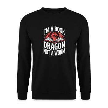 Drachen Buchwurm Geschenk Bücher Lesen Fantasy - Unisex Pullover - Schwarz - Vorne - Alina (178cm) & Michal (187cm)