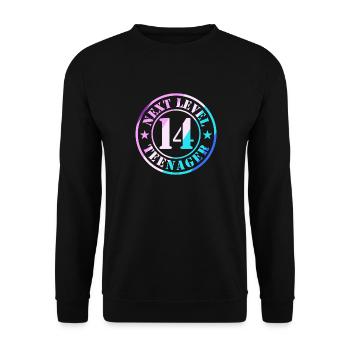 14e anniversaire Garçon Fille Adolescent Niveau 14 - Sweat-shirt Unisexe - noir - Devant - Alina (178cm) & Michal (187cm)
