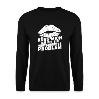 Küss mich ich bin ein verzaubertes Problem - Unisex Pullover - Schwarz - Vorne - Alina (178cm) & Michal (187cm)