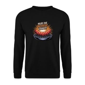  Nur Die Wurst Zählt Grillen BBQ Bratwurst Spruch - Unisex Pullover - Schwarz - Vorne - Alina (178cm) & Michal (187cm)