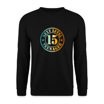 15e anniversaire Garçon Fille Adolescent Niveau 15 - Sweat-shirt Unisexe - noir - Devant - Alina (178cm) & Michal (187cm)