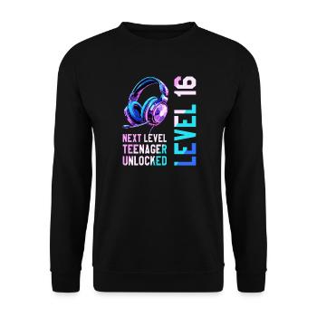 16e anniversaire garçon fille adolescente niveau 16 - Sweat-shirt Unisexe - noir - Devant - Alina (178cm) & Michal (187cm)