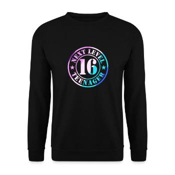 16e anniversaire garçon fille adolescente niveau 16 - Sweat-shirt Unisexe - noir - Devant - Alina (178cm) & Michal (187cm)