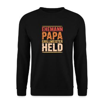 Ehemann Papa Grillmeister Held - Unisex Pullover - Schwarz - Vorne - Alina (178cm) & Michal (187cm)
