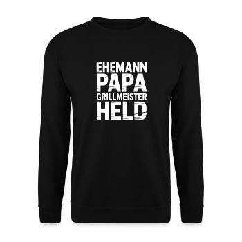 Papa Ehemann Grillheld Grillmeister Geschenk - Unisex Pullover - Schwarz - Vorne - Alina (178cm) & Michal (187cm)