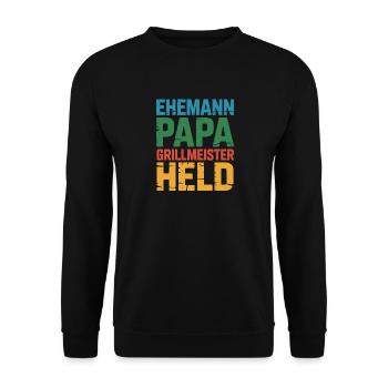 Papa Ehemann Grillheld Grillmeister Geschenk - Unisex Pullover - Schwarz - Vorne - Alina (178cm) & Michal (187cm)