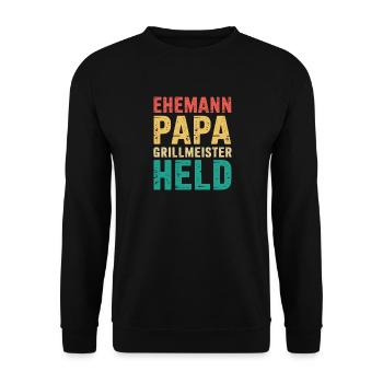 Papa Ehemann Grillheld Grillmeister Geschenk - Unisex Pullover - Schwarz - Vorne - Alina (178cm) & Michal (187cm)