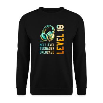 18. Geburtstag Junge Mädchen Teenager Level 18 - Unisex Pullover - Schwarz - Vorne - Alina (178cm) & Michal (187cm)