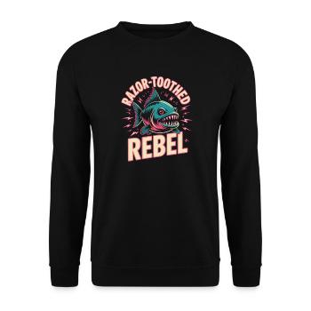 Sharptooth Rebel | Piranha Retro Humor - Unisex Sweatshirt - black - Front - Alina (178cm) & Michal (187cm)
