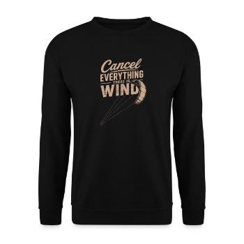 Windspruch Grafik: Cancel Everything Wind - Unisex Pullover - Schwarz - Vorne - Alina (178cm) & Michal (187cm)