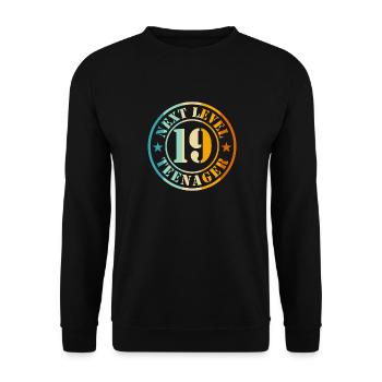 19th Birthday Boy Girl Teenager Level 19 - Unisex Sweatshirt - black - Front - Alina (178cm) & Michal (187cm)