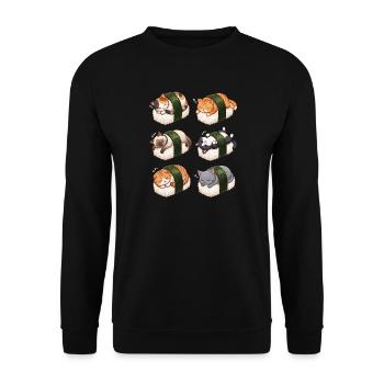 Kawaii Chat Sushi Nigiri Mignonne Neko Dormant - Sweat-shirt Unisexe - noir - Devant - Alina (178cm) & Michal (187cm)