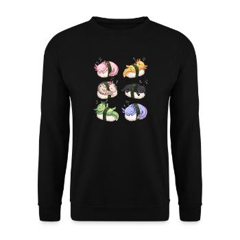 Kawaii Axolotls Sushi Nigiri Cute Anime Animals - Unisex Sweatshirt - black - Front - Alina (178cm) & Michal (187cm)