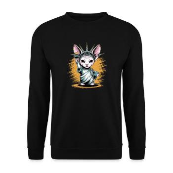 Œuvres d’art de la statue de la Liberté du Chat Sphinx - Sweat-shirt Unisexe - noir - Devant - Alina (178cm) & Michal (187cm)