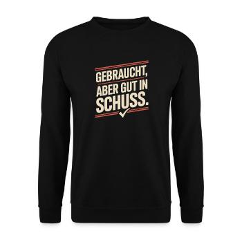 Gebraucht Aber Gut In Schuss Oldtimer Geburtstag - Unisex Pullover - Schwarz - Vorne - Alina (178cm) & Michal (187cm)