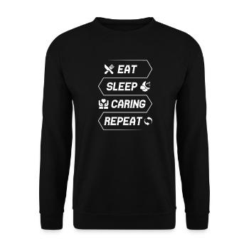 Social Worker Quote Eat Sleep Caring Social Work - Unisex Pullover - Schwarz - Vorne - Alina (178cm) & Michal (187cm)