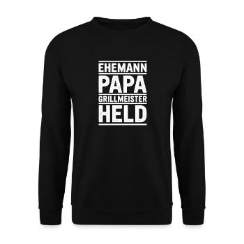 Papa Ehemann Grillheld Grillmeister Geschenk - Unisex Pullover - Schwarz - Vorne - Alina (178cm) & Michal (187cm)