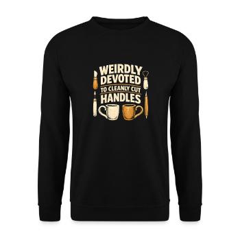 Henkel sauber schneiden | Keramik - Unisex Pullover - Schwarz - Vorne - Alina (178cm) & Michal (187cm)