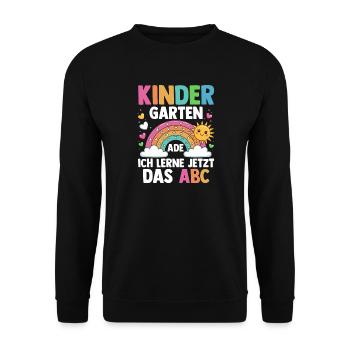 Kindergarten Ade Ich Lerne Jetzt Das ABC - Unisex Pullover - Schwarz - Vorne - Alina (178cm) & Michal (187cm)