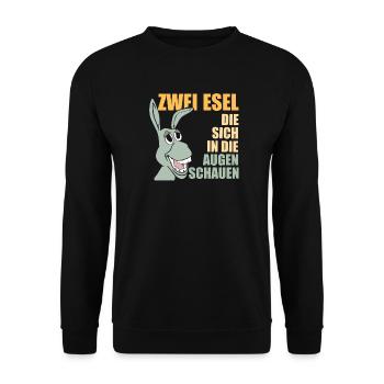 Zwei Esel die sich in die Augen schauen - Unisex Pullover - Schwarz - Vorne - Alina (178cm) & Michal (187cm)