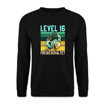 16. Geburtstag Junge Mädchen Gamer Level 16 Jahre - Unisex Pullover - Schwarz - Vorne - Alina (178cm) & Michal (187cm)