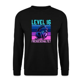 16. Geburtstag Junge Mädchen Gamer Level 16 Jahre - Unisex Pullover - Schwarz - Vorne - Alina (178cm) & Michal (187cm)