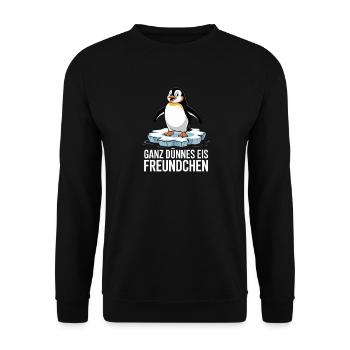  Ganz Dünnes Eis Freundchen Lustiger Pinguin - Unisex Pullover - Schwarz - Vorne - Alina (178cm) & Michal (187cm)