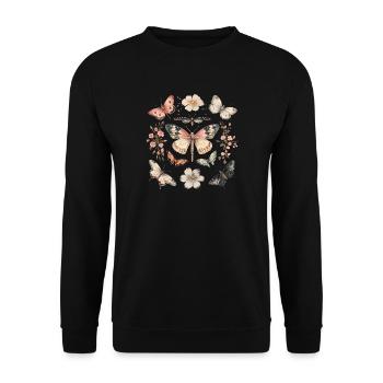 Boho-Cottagecore-Monarchfalter - Unisex Pullover - Schwarz - Vorne - Alina (178cm) & Michal (187cm)