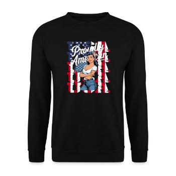 Proudly American im Retro-Look - Unisex Pullover - Schwarz - Vorne - Alina (178cm) & Michal (187cm)