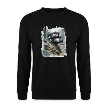 Forest Glass Cabin on Cliff - Unisex Sweatshirt - black - Front - Alina (178cm) & Michal (187cm)