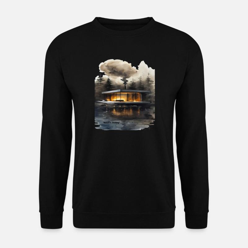 Firelit Modern Cabin on Lake - Unisex Sweatshirt - black
