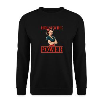 Housewife Power Retro Stilvolle Frauenstärke - Unisex Pullover - Schwarz - Vorne - Alina (178cm) & Michal (187cm)
