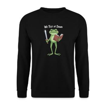 Wir testen bei Dawn Frog Knight - Unisex Pullover - Schwarz - Vorne - Alina (178cm) & Michal (187cm)