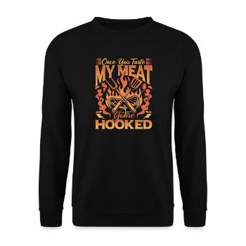 BBQ Grilling Meat Smoking Barbecue - Unisex Pullover - Schwarz - Vorne - Alina (178cm) & Michal (187cm)