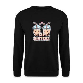 Sip Sisters Boba Tea Meilleures amies mignonnes au bubble tea - Sweat-shirt Unisexe - noir - Devant - Alina (178cm) & Michal (187cm)