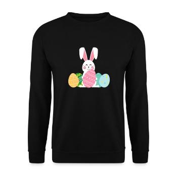 Pastell-Osterhase mit Eiern - Unisex Pullover - Schwarz - Vorne - Alina (178cm) & Michal (187cm)