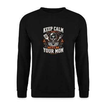 Der Ruhige Papa Fragt Mama Lustige Vaterwitze - Unisex Pullover - Schwarz - Vorne - Alina (178cm) & Michal (187cm)