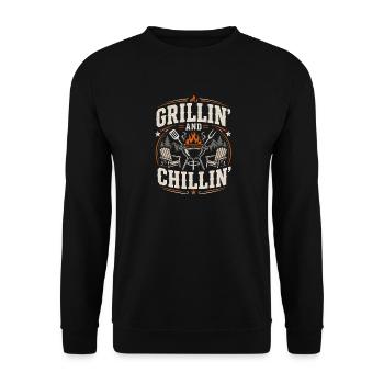 Papa, Père, Grill Maître Héros Barbecue Amusant - Sweat-shirt Unisexe - noir - Devant - Alina (178cm) & Michal (187cm)