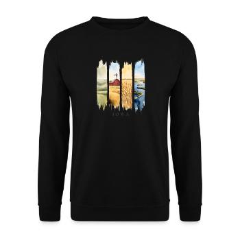 Iowa Vacation Travel – Country Life & Fields Motif - Unisex Sweatshirt - black - Front - Alina (178cm) & Michal (187cm)