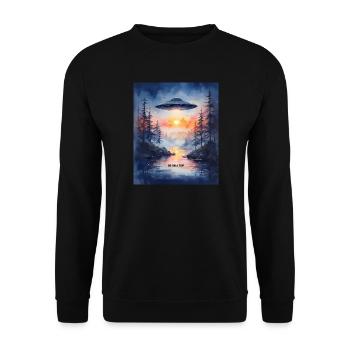 GO ON A TRIP - Futuristic Sunset UFO Art - Unisex Sweatshirt - black - Front - Alina (178cm) & Michal (187cm)