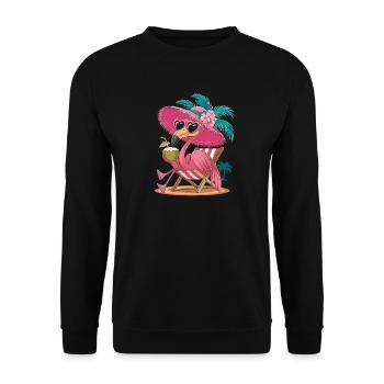 Entspannter Flamingo Am Strand Mit Kokosnuss - Unisex Pullover - Schwarz - Vorne - Alina (178cm) & Michal (187cm)