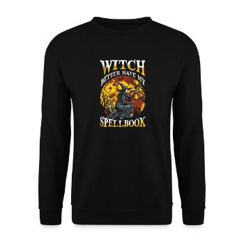 Sorcière a intérêt à avoir mon grimoire Sortilège Halloween - Sweat-shirt Unisexe - noir - Devant - Alina (178cm) & Michal (187cm)