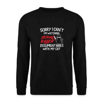 Watching Serial Killer Docs With Cat - Unisex Sweatshirt - black - Front - Alina (178cm) & Michal (187cm)
