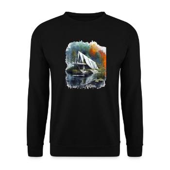 ABANDONED LUXURY - Modern A-Frame Ruins Sketch - Unisex Sweatshirt - black - Front - Alina (178cm) & Michal (187cm)