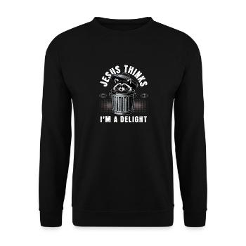 First of All Jesus Thinks I'm A Delight Raccoon - Unisex Sweatshirt - black - Front - Alina (178cm) & Michal (187cm)