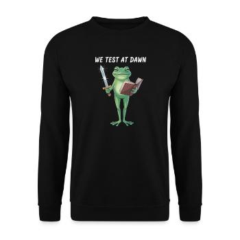 Dawn Quest Froschschwert und Schriftrolle - Unisex Pullover - Schwarz - Vorne - Alina (178cm) & Michal (187cm)