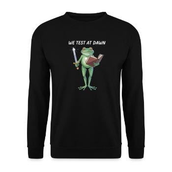Guerrier Grenouille de Test de l’Aube - Sweat-shirt Unisexe - noir - Devant - Alina (178cm) & Michal (187cm)