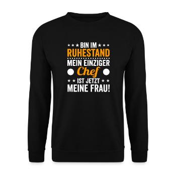 Ruhestandschef: Meine Frau ist Chefin - Unisex Pullover - Schwarz - Vorne - Alina (178cm) & Michal (187cm)