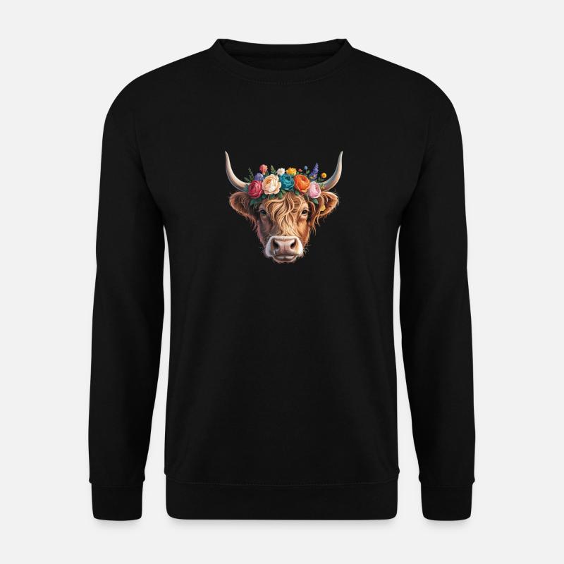 Cow with flower crown - Unisex Sweatshirt - black